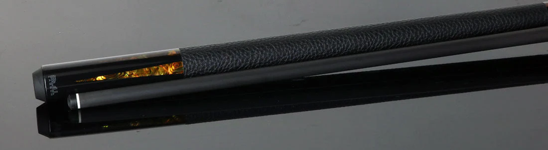 Bull Carbon Black with 6 Yellow Abalone Points Play Cue with Textured Leather Wrap - Image 3