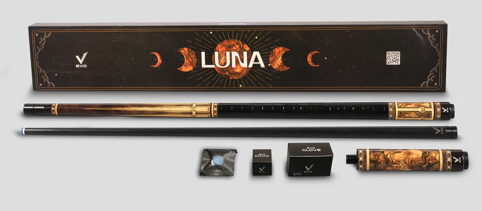 EVO Luna Golden Crest Leather Wrap Pool Cue Maxbing Edition - Image 2