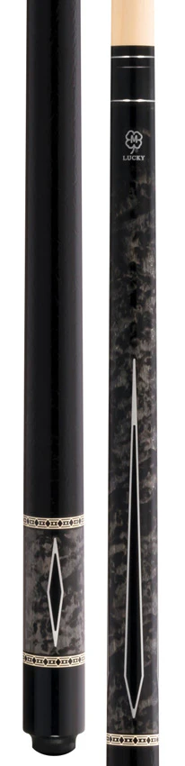 Lucky L54 Pool Cue - Gray Burl Wood with Black Points Graphic and Textured Leather Wrap - Image 3