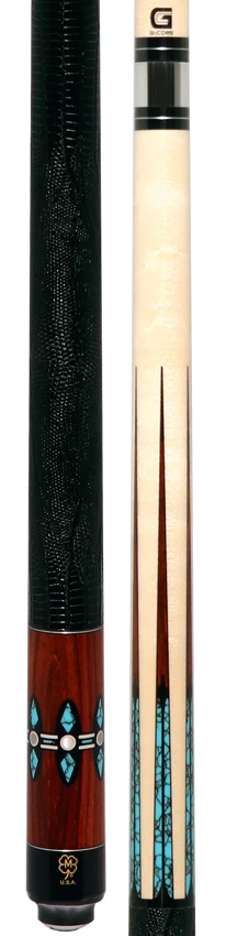 McDermott G606 G Series Pool Cue - Maple with 6 Turquoise/Cocobolo Points and Lizard Leather Wrap - Image 3