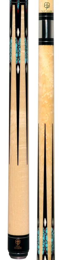 McDermott H1050 H-Series No Wrap Pool Cue - Birdseye Maple Forearm with Black/Turquoise/Pewter/Red Points - Image 3
