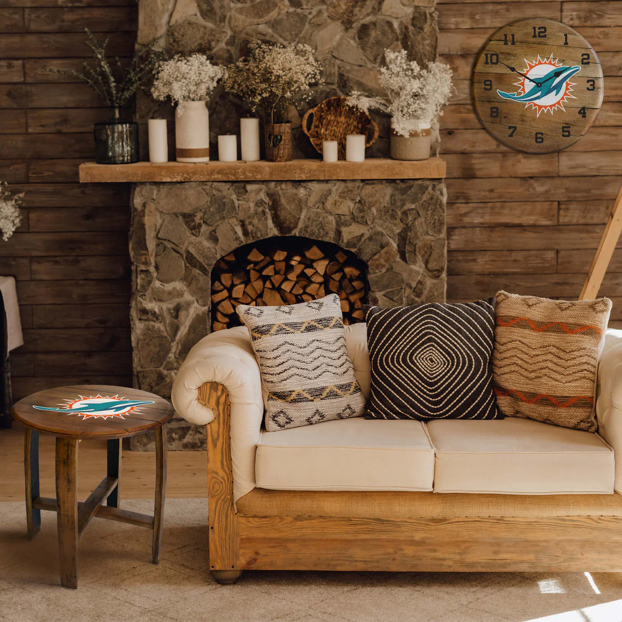 Miami Dolphins Oak Barrel Table - Image 3