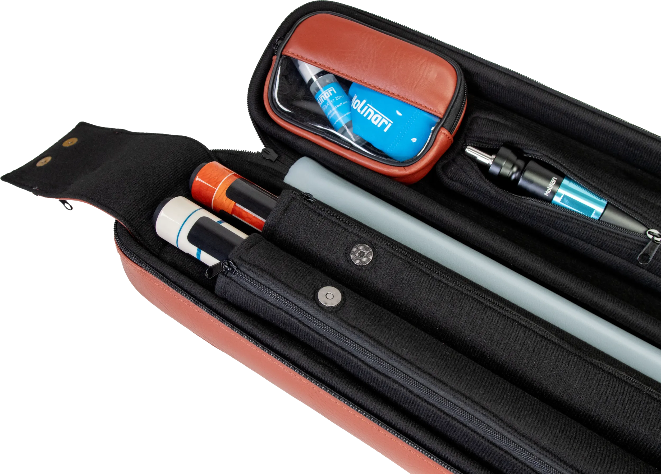 Molinari Flat Butterfly 2x4 Soft Cue Case - Brown / Light Blue - Image 9