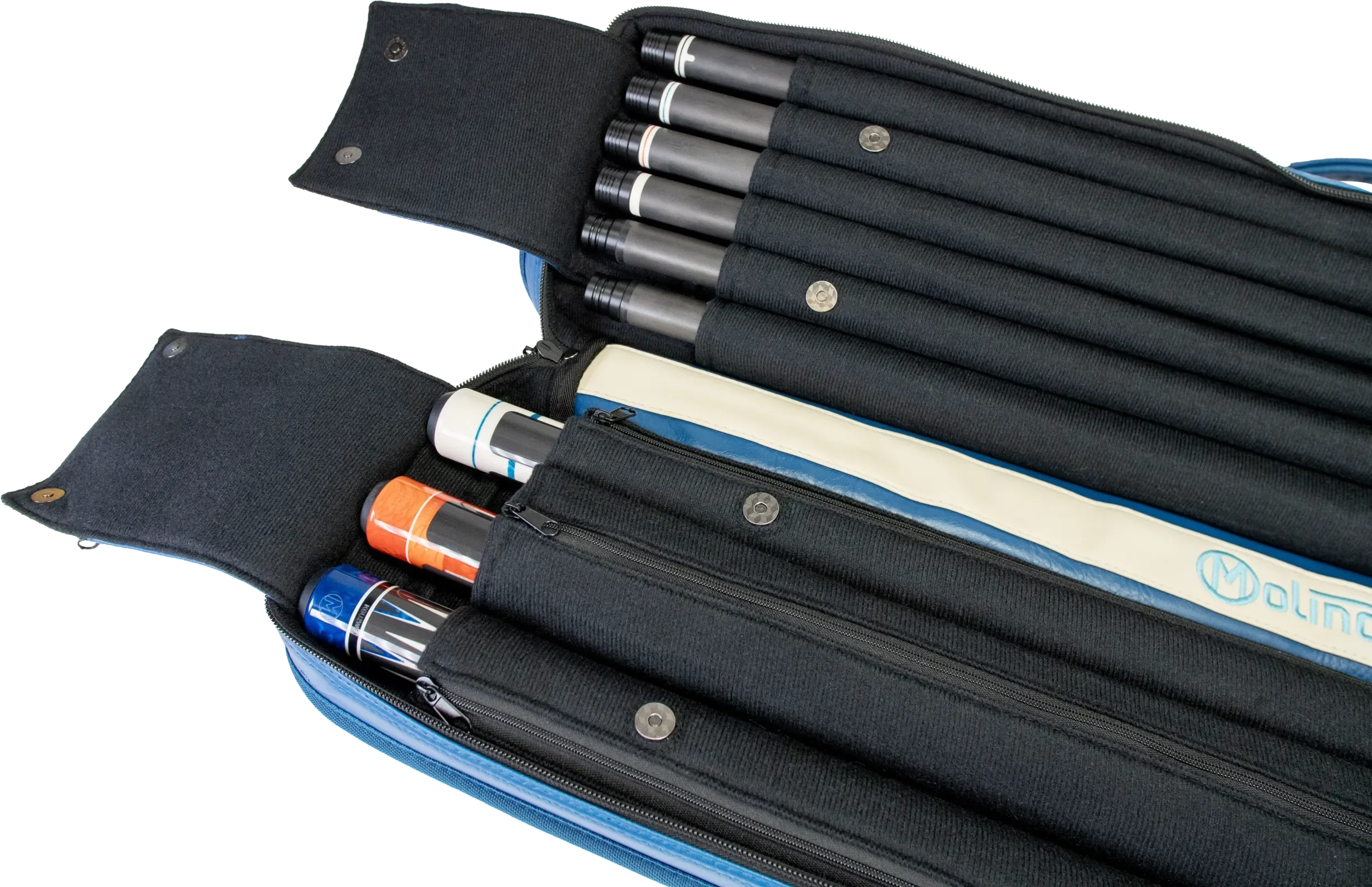Molinari Classic Butterfly 3x6 Soft Cue Case - Blue / Biege - Image 8