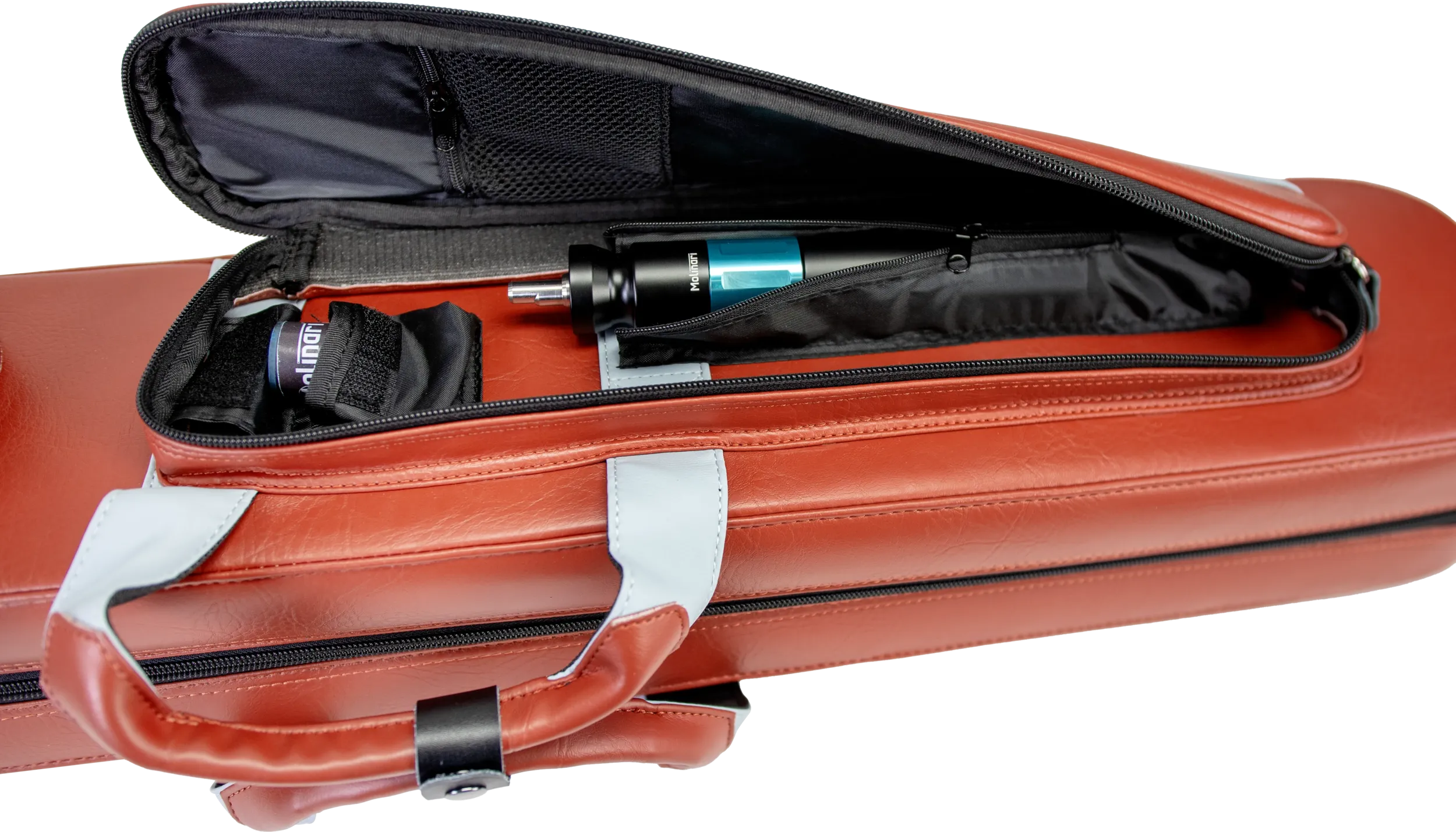 Molinari Flat Butterfly 3x6 Hard Cue Case - Brown / Light Blue - Image 14