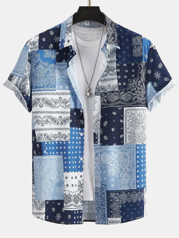 Paisley Patchwork Print Button Up Shirt #Random Pattern Design#
