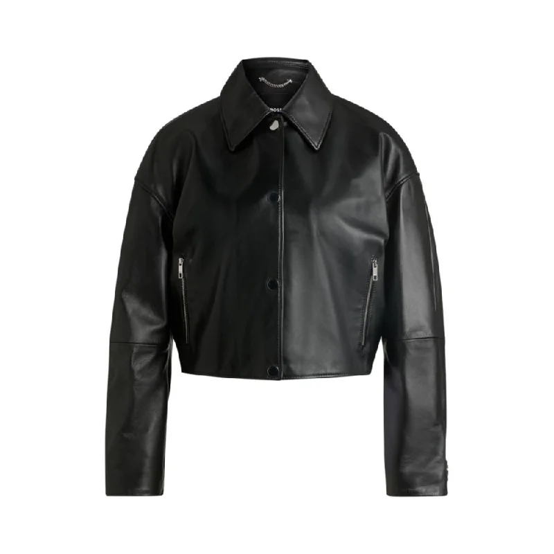 Leather jacket with covered press studs