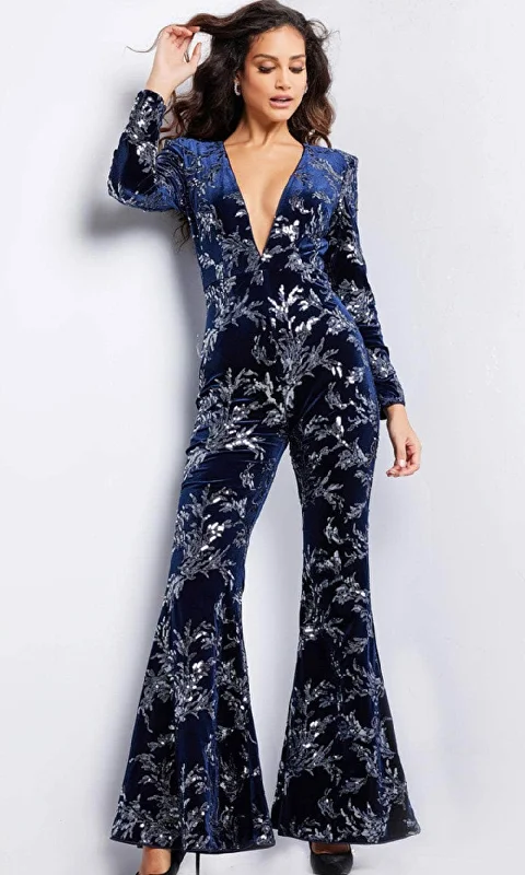 Jovani 23708 - Deep V-Neck Sequin Embellished Jumpsuit